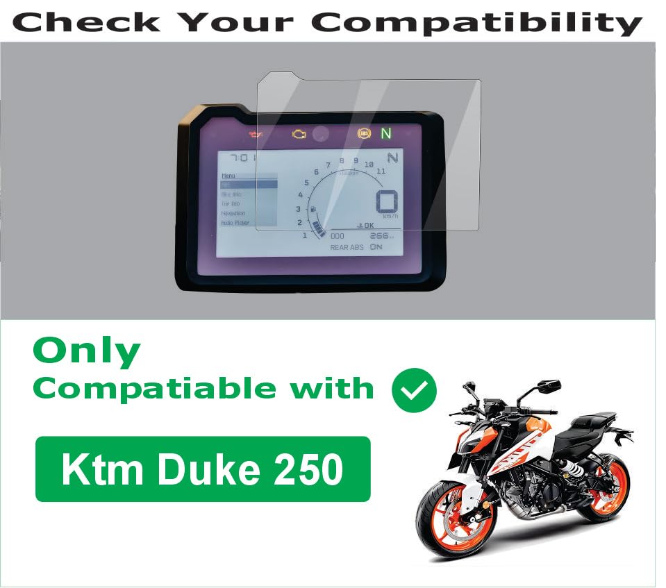 Image of OHAYO 9H Hard Screen Protector for KTM Duke 250 Gen 3 Digital Meter | Edge to Edge TFT Display Protection | Scratch Resistant, Military Strength, Anti Fingerprint, Ultra Clear HD Instrument Cluster Protective Film