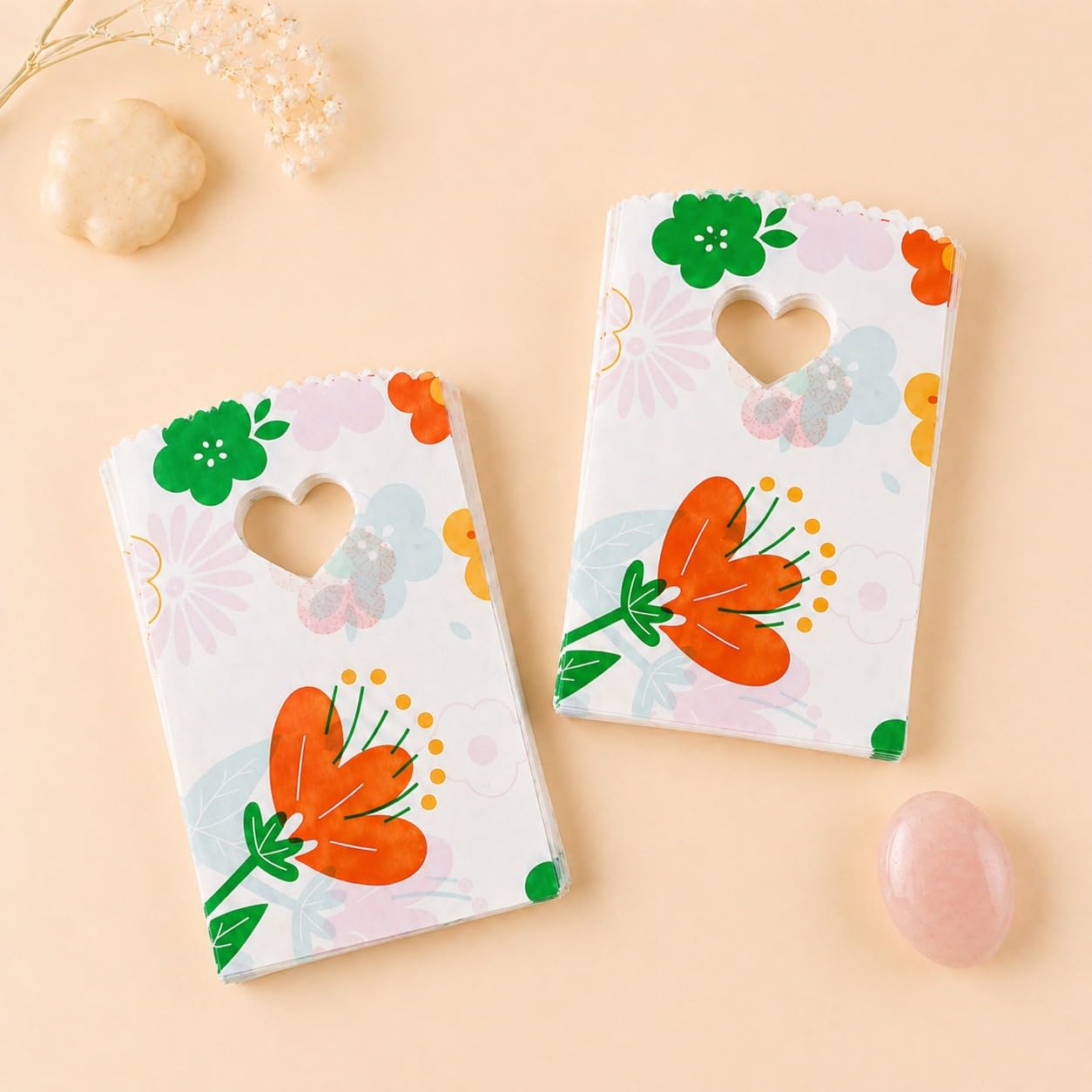 SATYAM KRAFT 50 Pcs Flower Print Pouches for Wedding Return gift bags Dry Fruits Storage, Festival Gifts Baby Shower and Theme Party Packing Box (flower print)