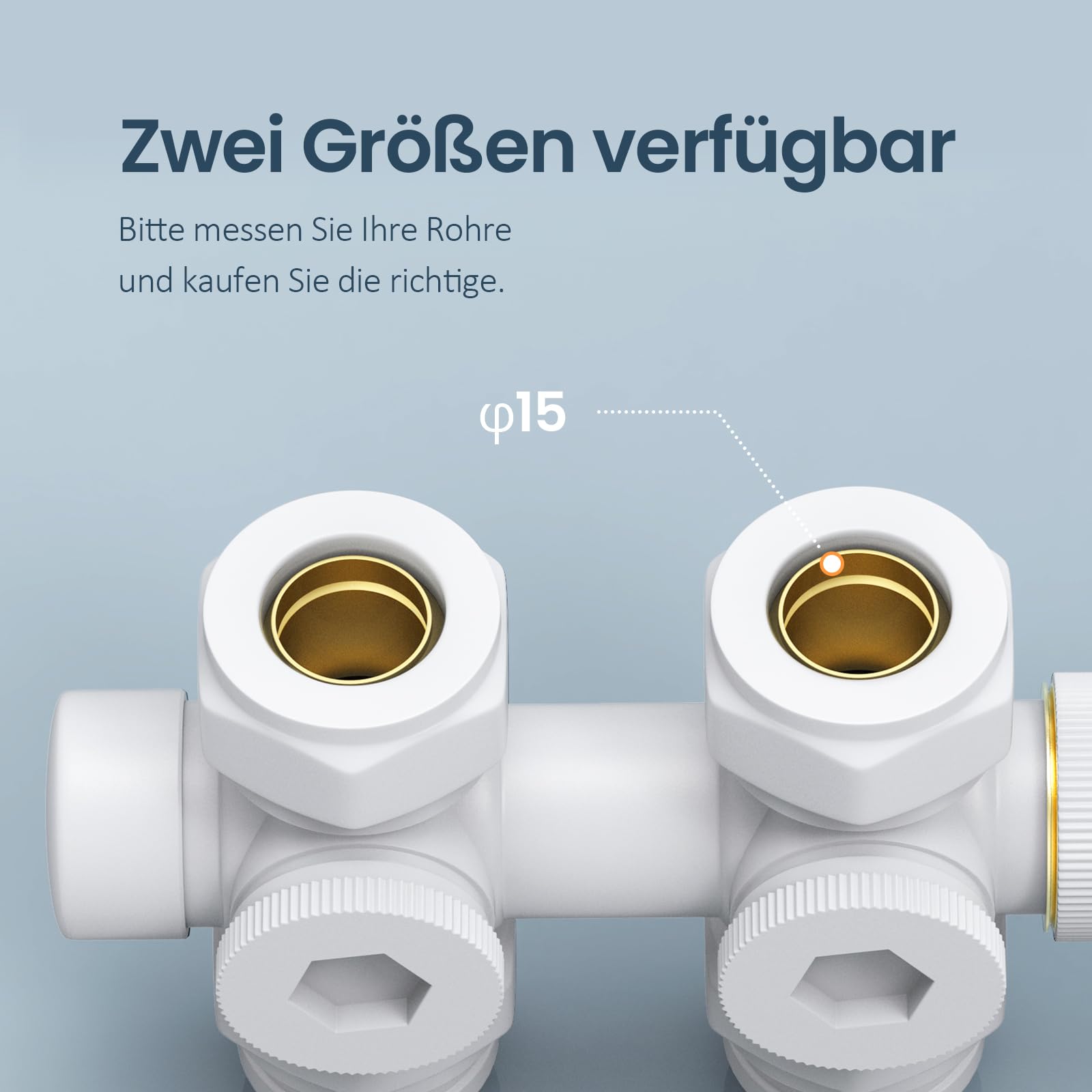 EMKE Multiblock Set für Heizkörper mit Thermostat, Hahnblock Eck und Durchgangsform Ventilhahnblock Mittelanschluss Heizkörperventil mit 50 mm Nabenabstand (φ15mm+16mm Weiß)