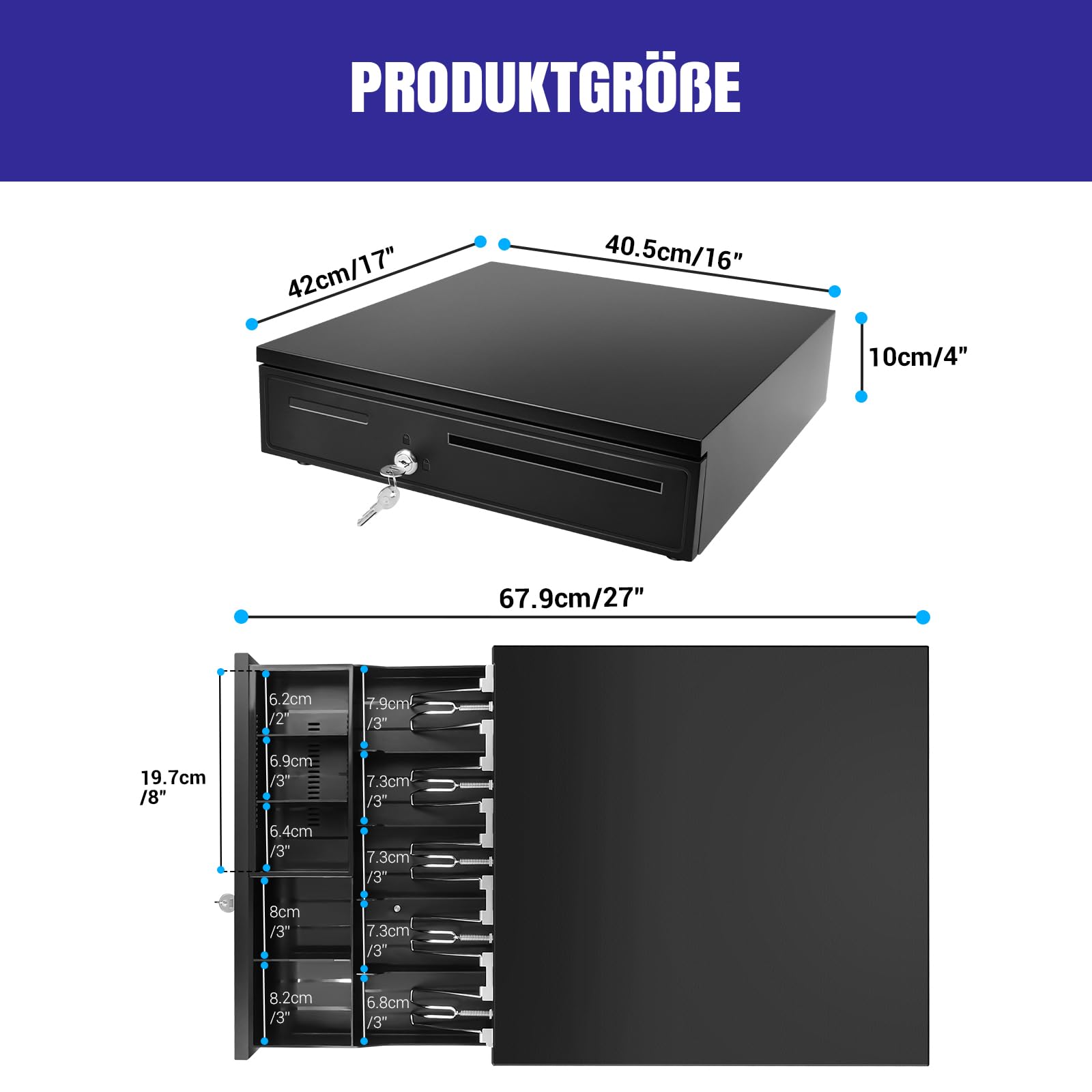 Cash Drawer box Storage Holder 5 bill & 5 vassoi portamonete rimovibile auto manuale Open Key Lock RJ11 interfaccia per registratore di cassa stampante POS negozio supermercato hotel, UK stock