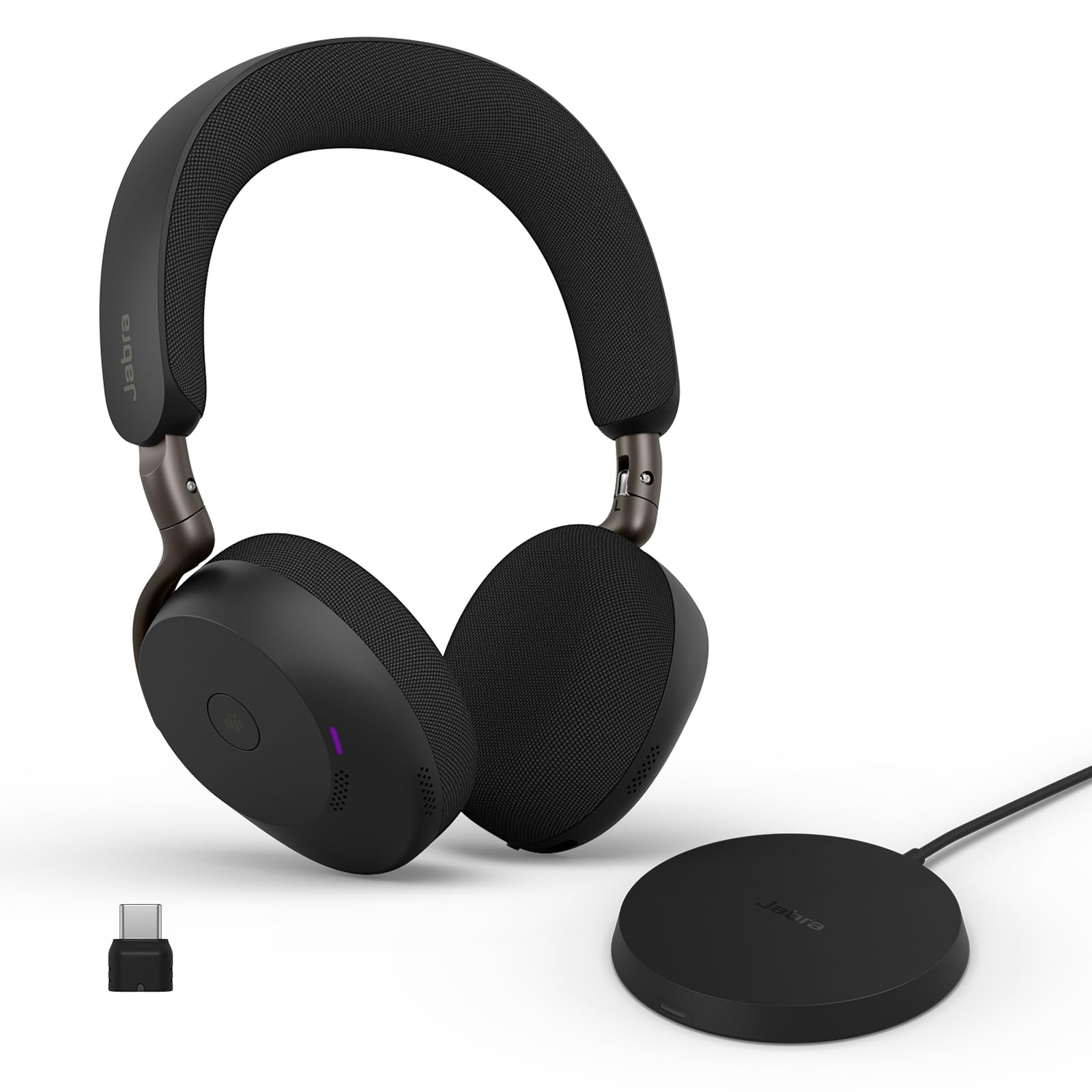 Jabra Evolve3 75 On-Ear Wireless Bluetooth Headset with Mic and Wireless Charging Stand for Work, USB-C, AI Voice Call Technology, Advanced ANC, 22-Hour Battery, Microsoft Teams Certified, Black