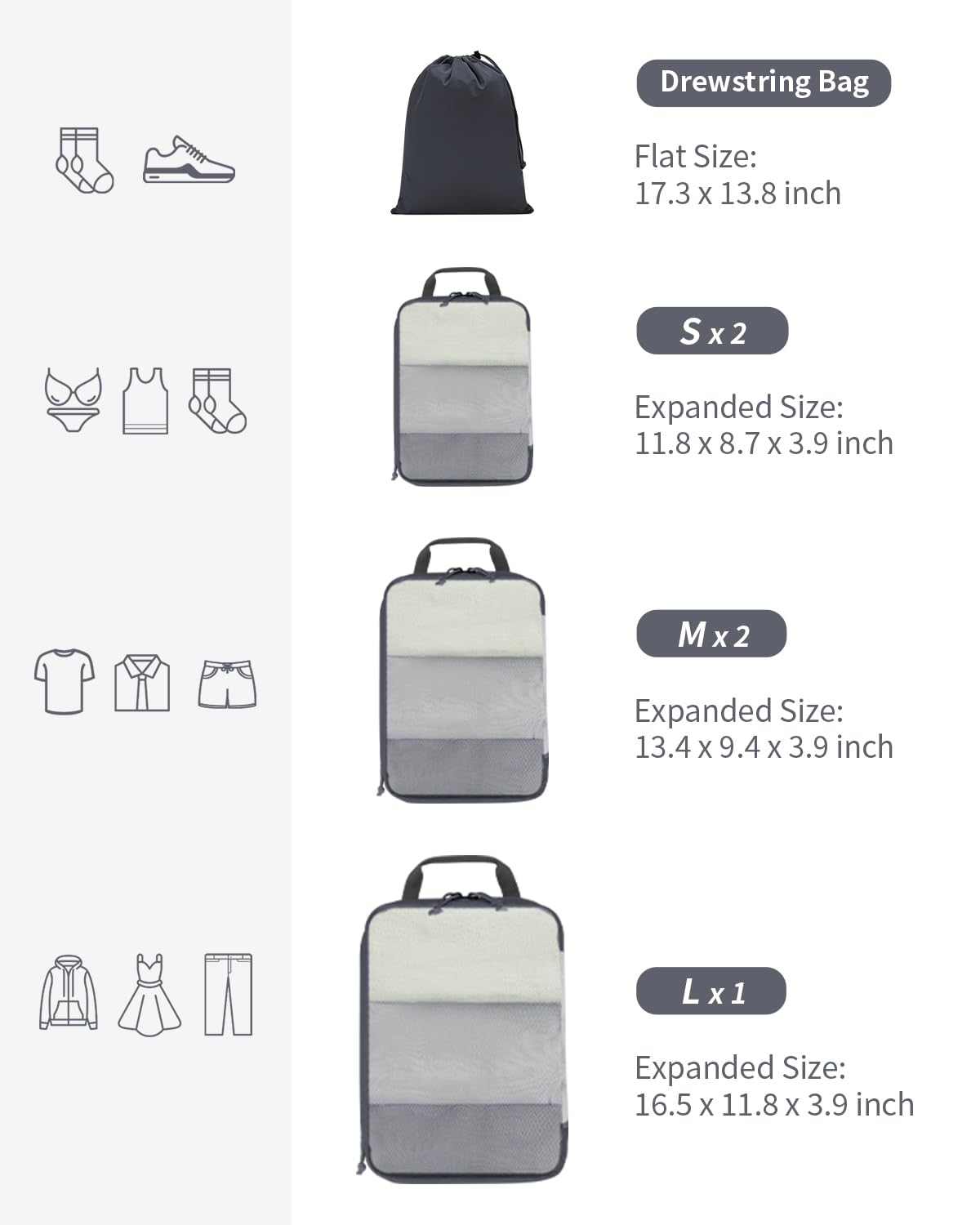 ECOHUB Organisateur Valise Packing Cubes 6 Pièces Beige - Sacs Rangement Voyage Léger Et Respirant
