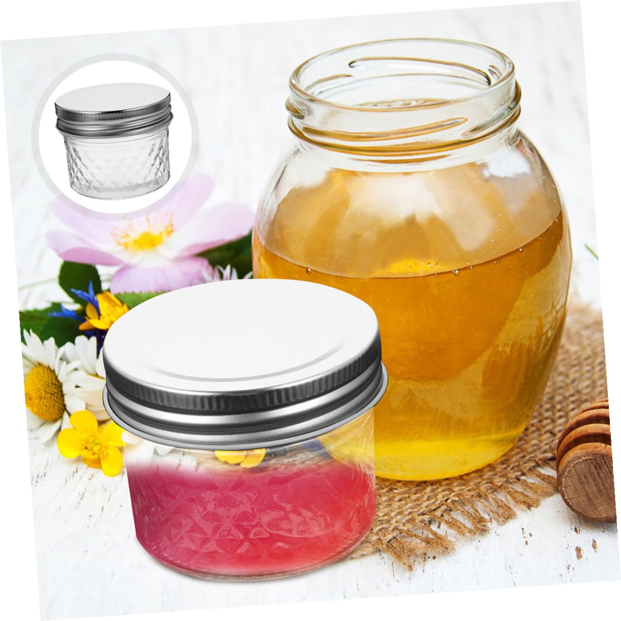 Barattoli in Vetro Trasparente Coperchi Vasetti per Marmellata Sciroppo e Spezie Contenitori Ermetici per Uso Domestico e Conservazione Facile