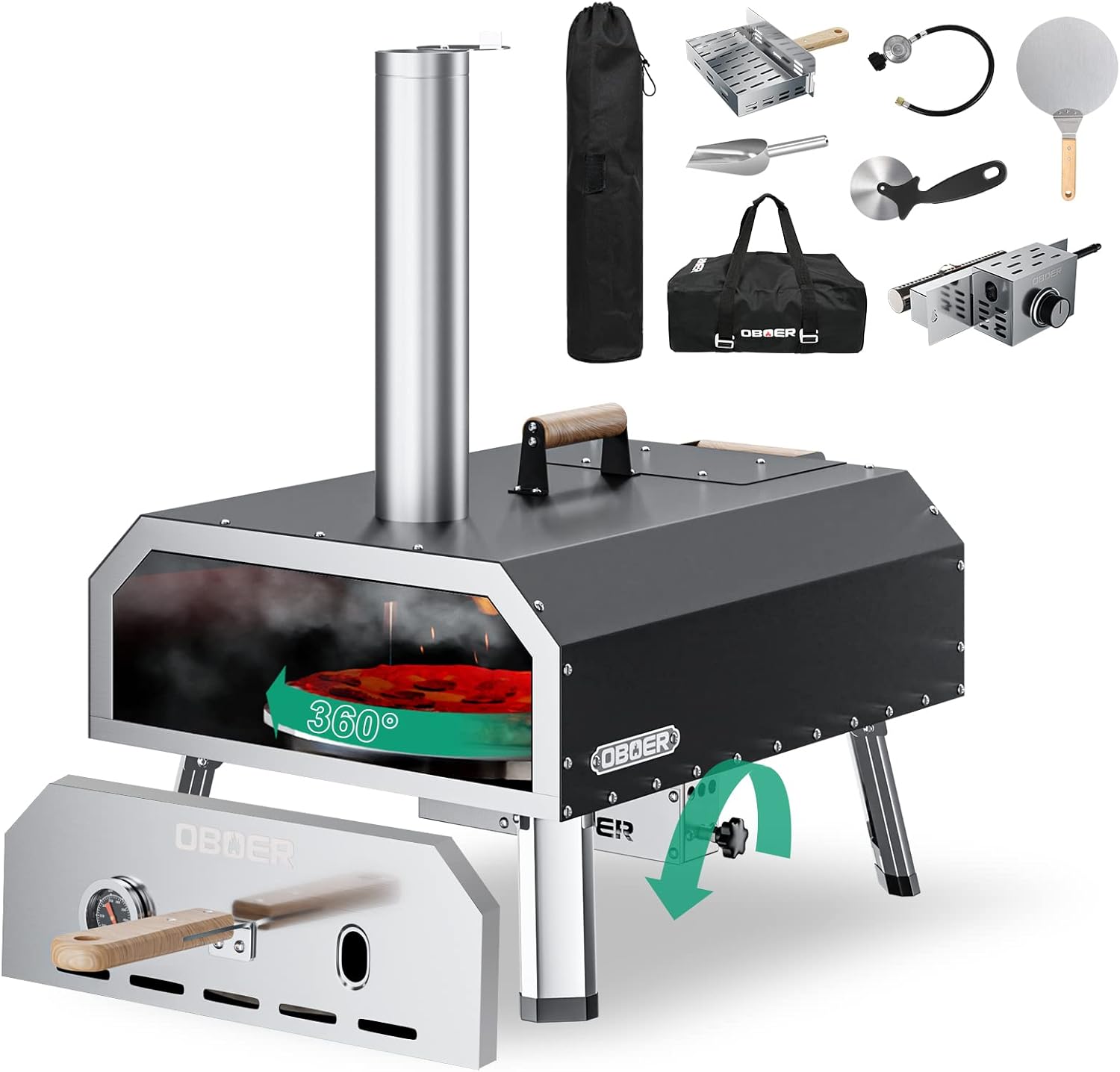 Pizza Oven Outdoor, 16" MultiFuel Rotatable Pizza Ovens