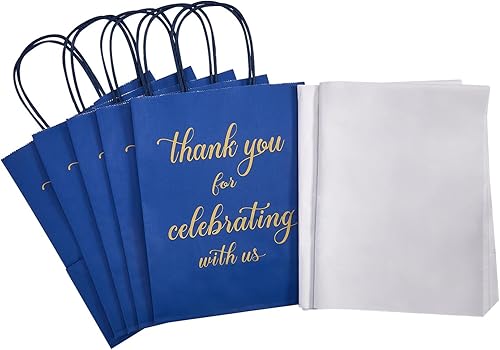 Miniatura 8 de DjinnGlory Paquete de 50 bolsas de regalo de papel azul marino medianas con papel de seda de 10 x 8 x 4 pulgadas, bolsas de agradecimiento por