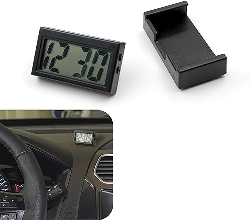 Crynod Reloj digital de pantalla grande montado en el automóvil, carcasa de plástico ABS resistente a altas temperaturas, reloj autoadhesivo,