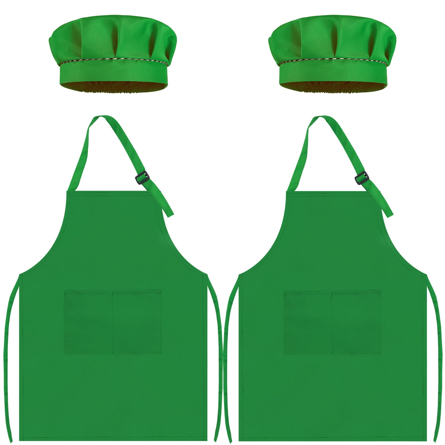 TOPWAYS Kids Apron and Chef Hat Set, kids Aprons for Cooking 2 Pack, Adjustable Toddle Kitchen Chef Apron