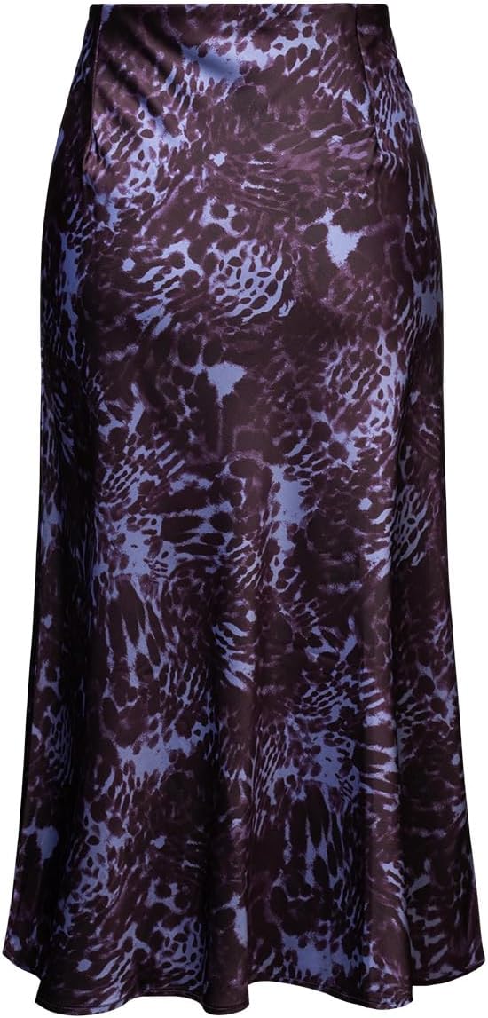 Womens Leopard Print Skirt Midi Long Length Silk Satin High Waist Elastic Skirts - Image 4