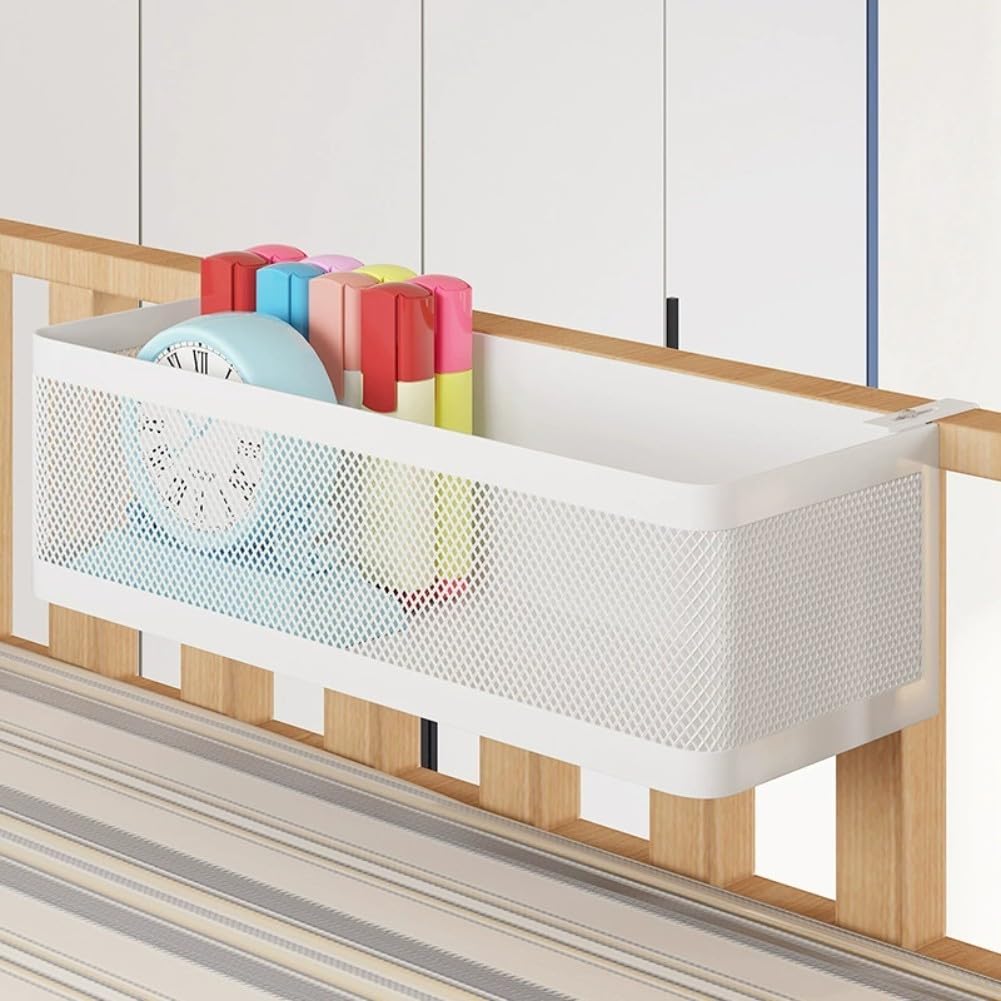 Organiseur de chevet en métal peu encombrant avec panier suspendu pour téléphones, livres, télécommandes et autres éléments essentiels dans les petits espaces de vie (noir)