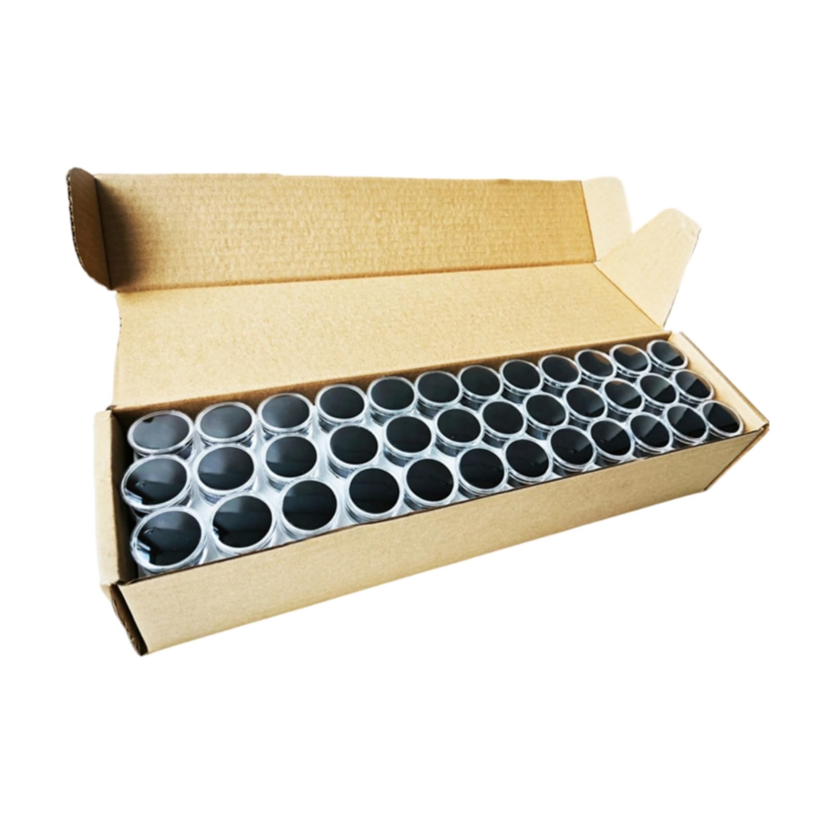 144 Piezas Tarro Apilable Transparentes | Compacto, Tarros Pequeños con Tapa a Presión, Versátil, Recipientes Redondos con Tapa Plana, para Tiendas, Negro