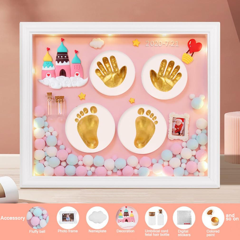 Zestaw dla Noworodka Ramka Odcisk Dłoni I Stopy,Ślad Dziecka Zestaw Pamiątkowa Ramka na Zdjęcia,Prezenty na Baby Shower dla Dziewcząt Chłopców,Dekoracja Pamiątkowa dla Dziecka