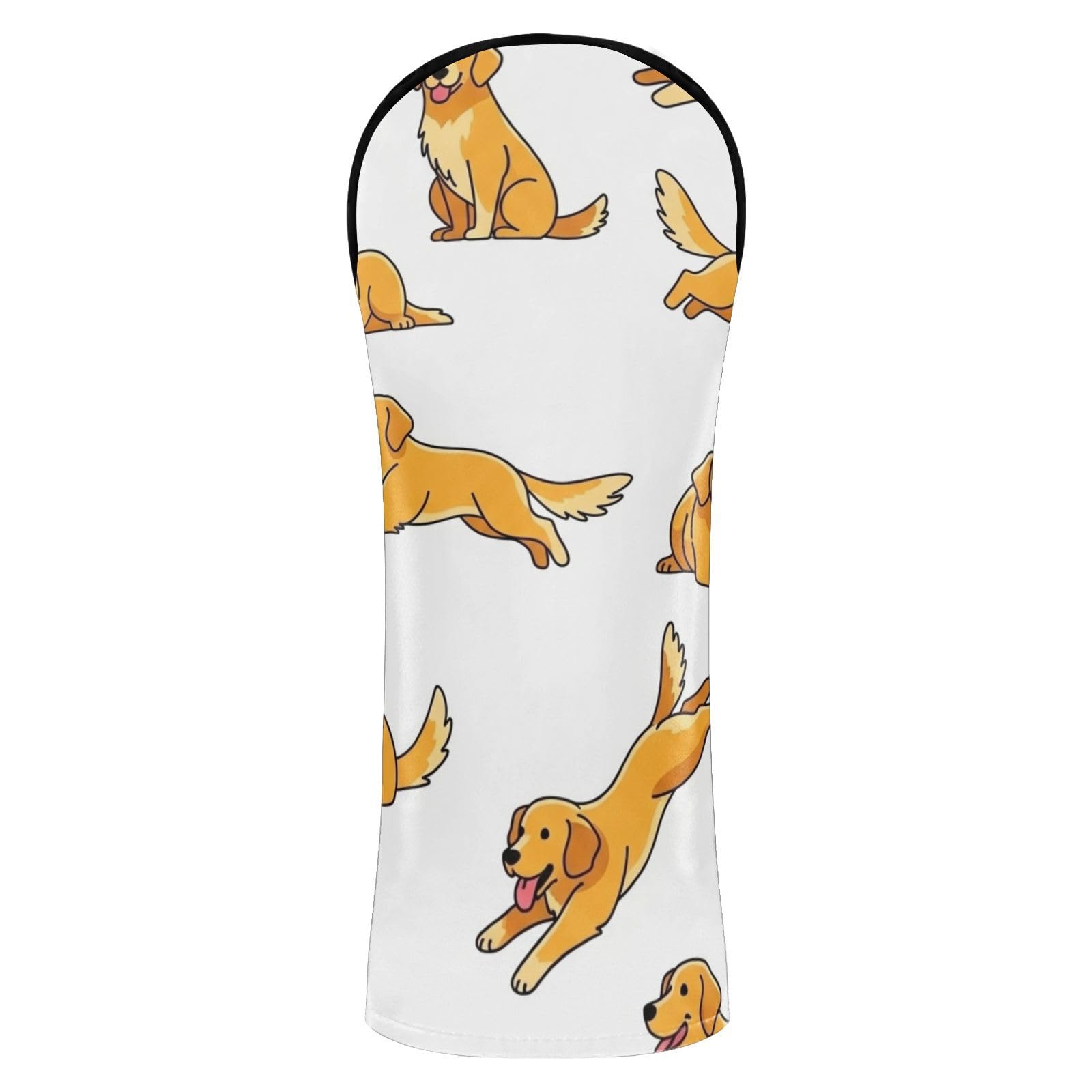 Golden Retriever Pattern Golf Club Head Cover Set Pu Leather with Number Tag for Driver, Fairway Wood Hybrid