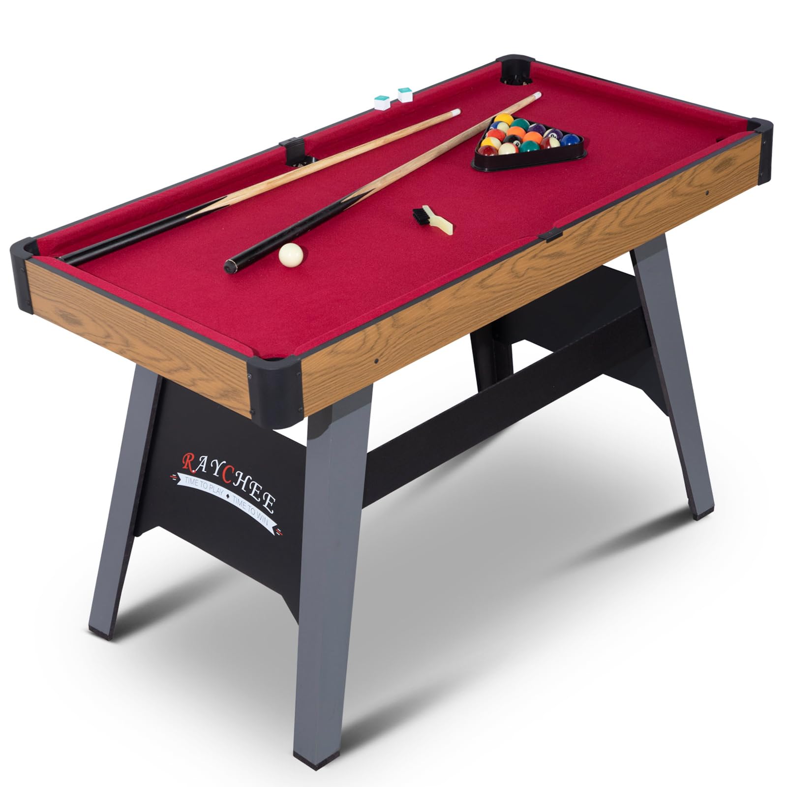 RayChee 4/4.5Ft Pool Table, Portable Billiard Table for Kids and Adults, Mini Billiards Game Tables W/ 2 Cue Sticks, Full Set of Balls, Triangle, Chalk, Brush for Family Game Bar Gym Room