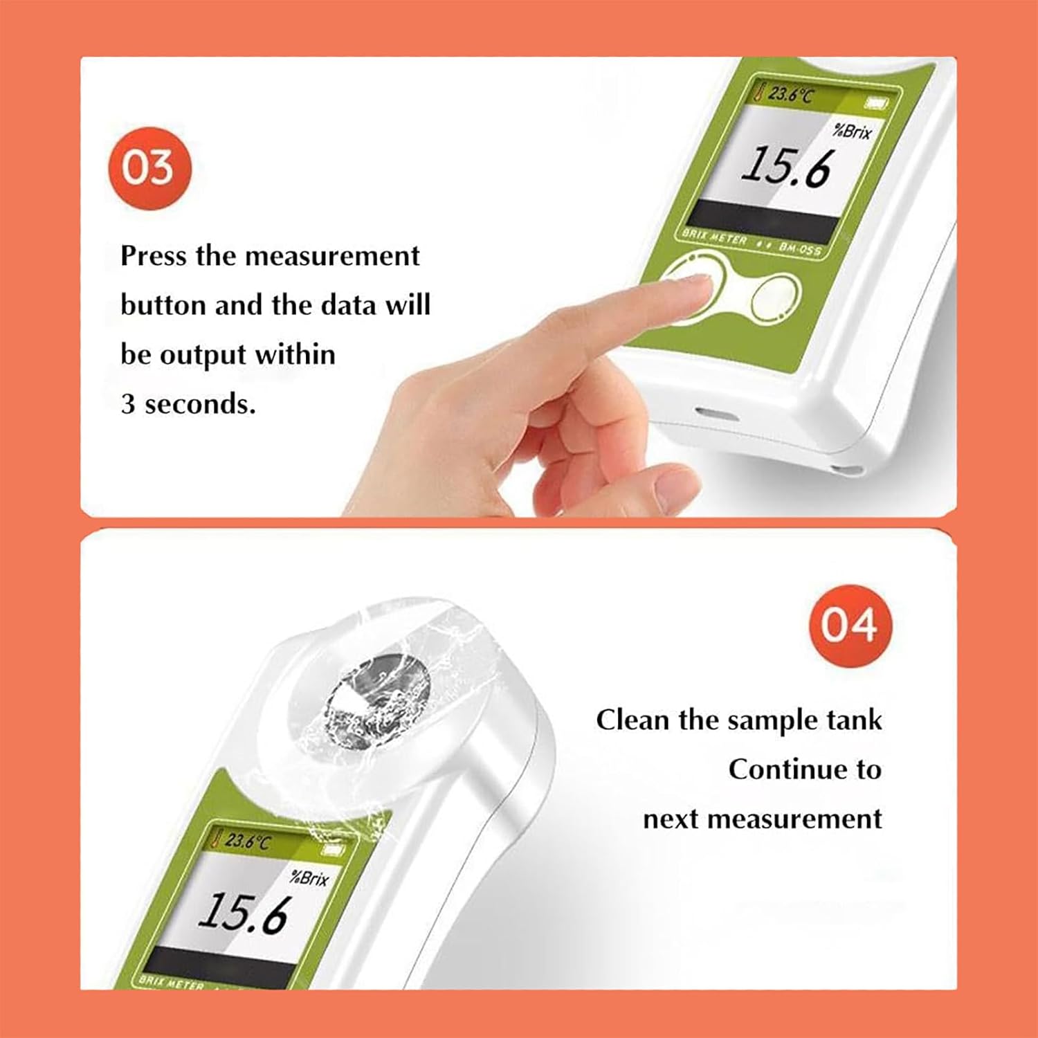 Portable Brix Reader Tester, Digital Brix Refractometer, with Display, 0-55% Brix Measuring Range/ 0.2% Sugar Content Accuracy/ 10℃-40℃ Ambient Temperature, for Fruit Drinks