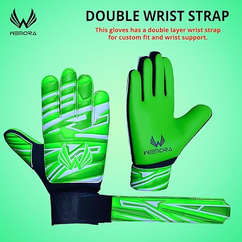 Miniatura 4 de WEMORA Guantes de portero de fútbol con gran agarre de 0.197 pulgadas, palma de látex, transpirables y guantes de portero de doble muñeca para niños