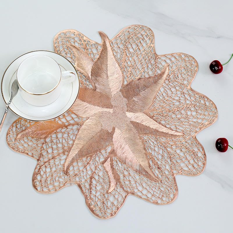 Image of Dakshya Industries Modern Round Floral PVC Table Mat Pack of 1 (Copper)