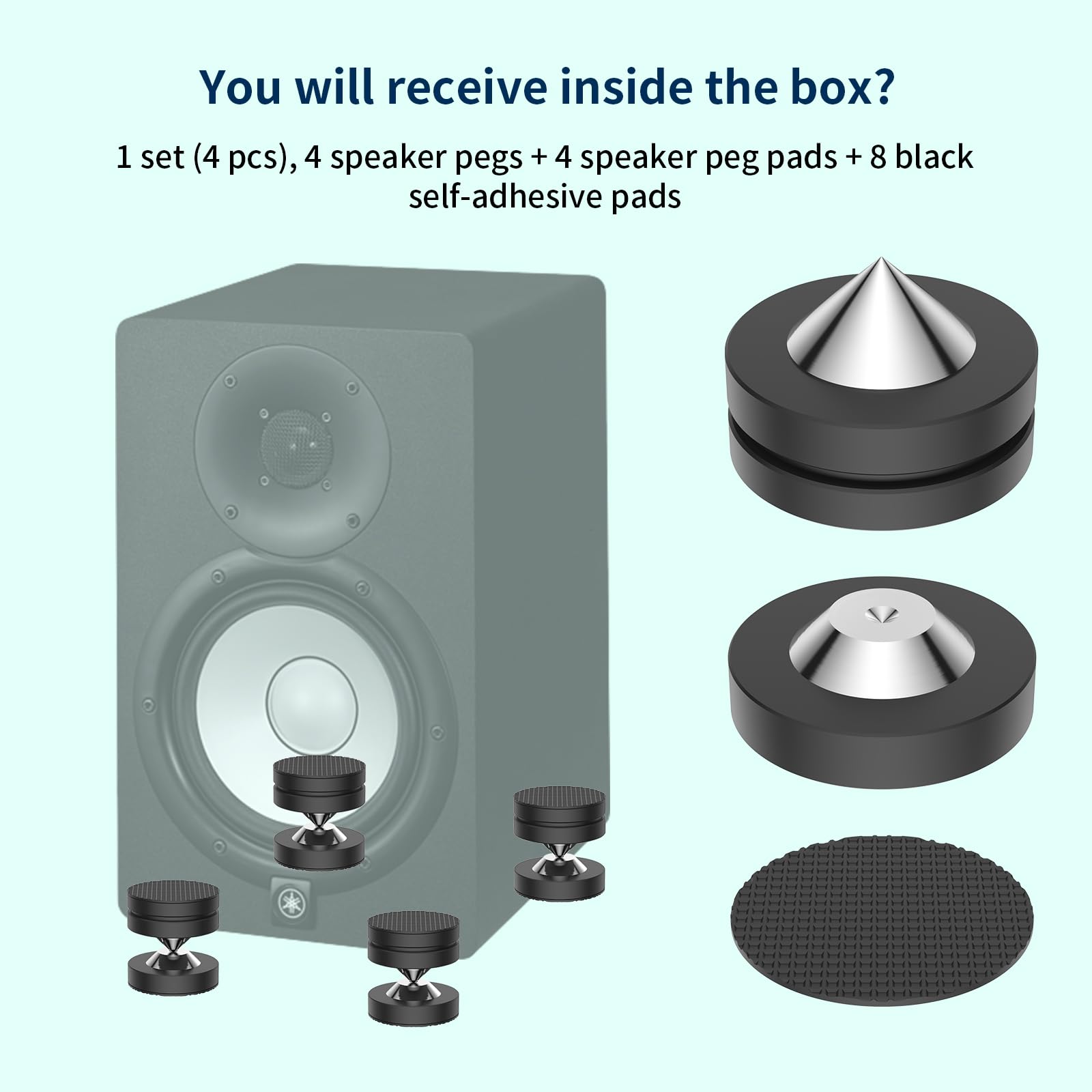 Scatola di 4 piedini per altoparlanti, 39 x 26 mm, ammortizzatore per subwoofer per altoparlanti in acciaio inox nero, piedini acustici Hifi per altoparlanti di fascia alta, subwoofer, CD,