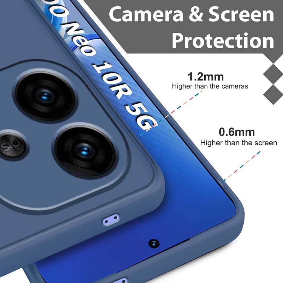 Image of Fashionury Liquid Silicon Back Cover for iQOO Neo 10R 5G | Camera Protection | Anti-Fingerprint | Inner Velvet Fabric | Ultra Slim Case (Blue)