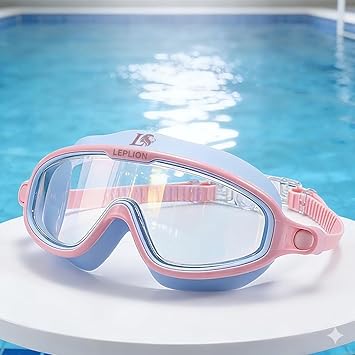 Swimming Goggles for Kids, Wide View Clear Lens, Adjustable Strap, Boys With Adjustable Strap, UV Protection, Antifog Goggles for Swimming Girls Air Tight with Free Ear & Nose Plug