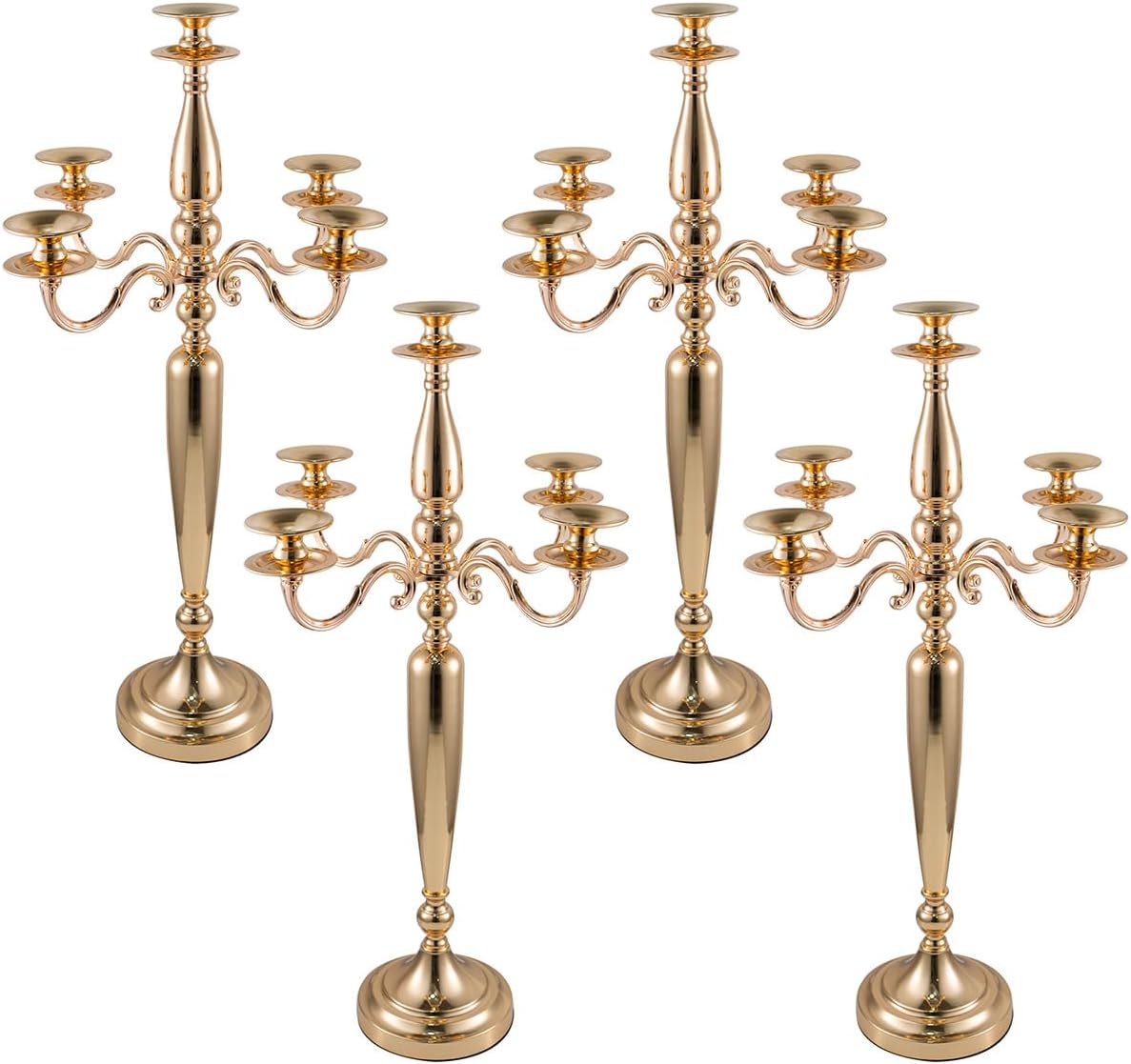 Vincidern 28'' Tall Gold 5 Arm Candelabra Centerpieces for Table, 4pcs Taper Candle Holder for Wedding Decoration, Party, Event, Christmas Candelabra 4pcs Gold