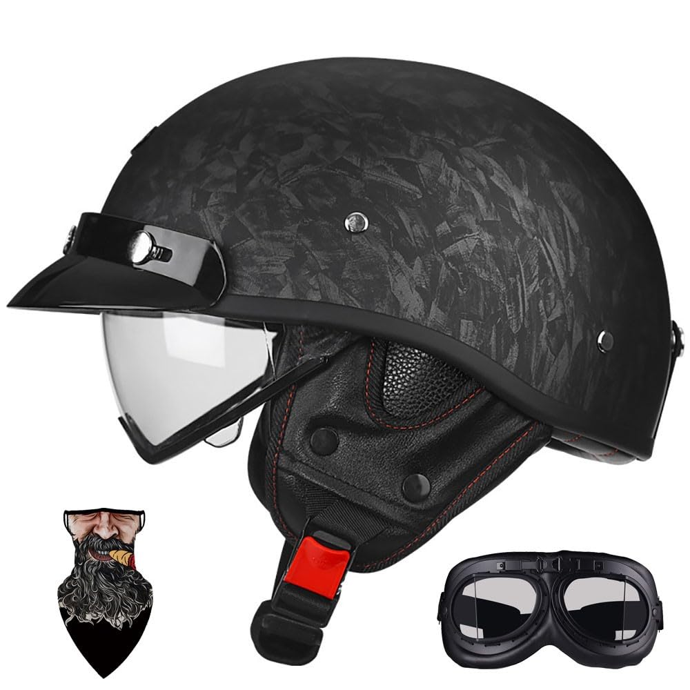 German Style Open Face Motorcycle Half Helmet ECE 22.06 Certified - Built-in Retractable Visor Detachable Peak for Adult Men/Women - Cruiser, Chopper, Scooter Motorbike Helmets