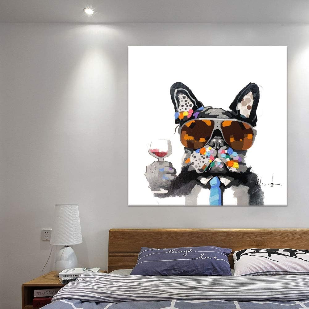 TOP оƒƒERS Bignut Wall Art 100% Hand Painted Cool Bulldog Holding Wine Glass Modern Funny Animal Dog Oil Painting Canvas Framed Decor For Home and Office Space 24x24inch Exсluѕіvе Dіѕсоunt 70% Prісе Bignut Wall Art 100% Hand Painted Cool Bulldog Holding Wine Glass Modern Funny Animal Dog Oil Painting Canvas Framed Decor For Home and Office Space 24x24inch
