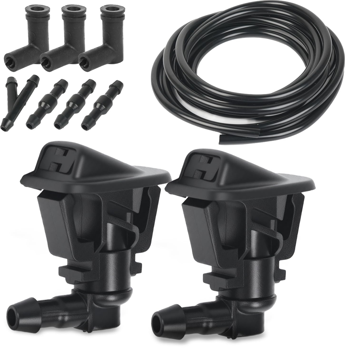 OTUAYAUTO Windshield Wiper Nozzle Fluid Hose Kit, Direct Replacement for Jeep Wrangler 2013-2017, Jeep Wrangler JK 2018-2023 – Washer Fluid Jets &amp; Rubber Tube Hose, Replaces 68164356AB, 68197414AB