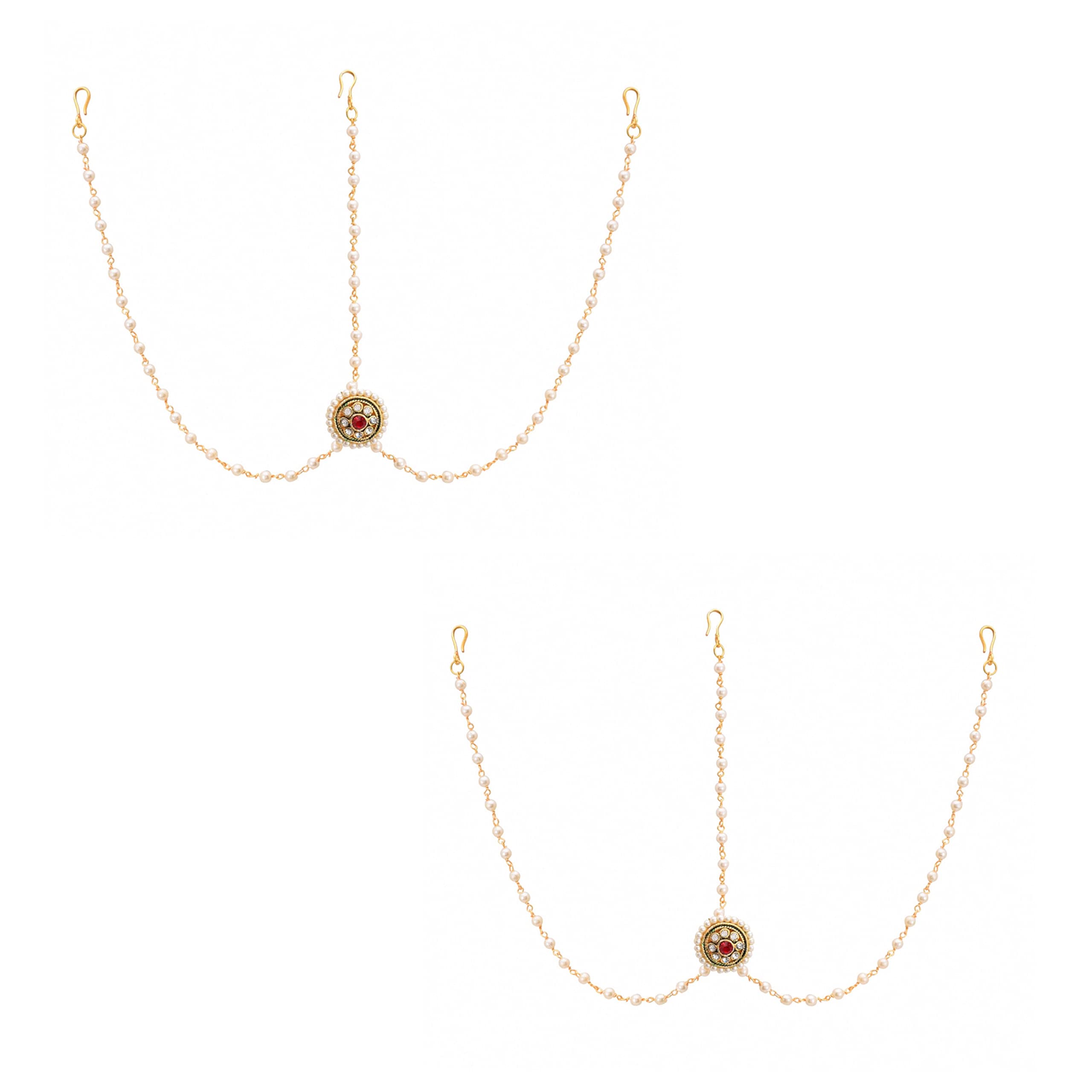 Payal Jewellers Gold Plated BOR Maang Tikka | Matha Patti | Kundan & Pearl Bor Tika With Red Kundan | Borla | Studded Head Chain for Women & Girls - Set of 2 (B0B1QCVF5J) Amazon Price History, Amazon Price Tracker
