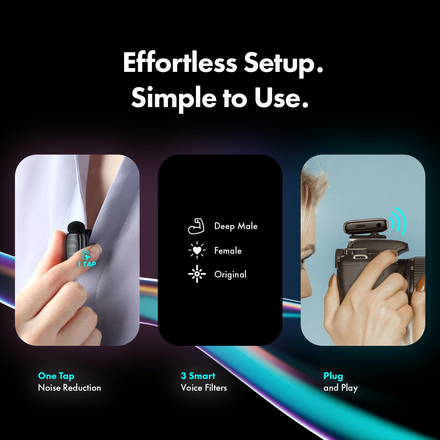 NanoMic - Micrófono Lavalier inalámbrico para cámara, sistema de micrófono inalámbrico TRS con clip para DSLR, videocámaras y cámaras sin espejo, micrófonos duales con funda de carga para video