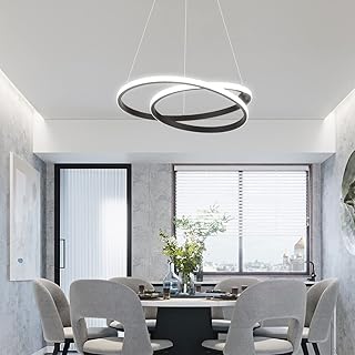 Eoodis Modern LED Chandelier Dimmable 2 Rings LED Pendant Light with Remote Control Black Chandelier Light Fixture Hanging Lamp for Kitchen Dining Room Living Room 36W