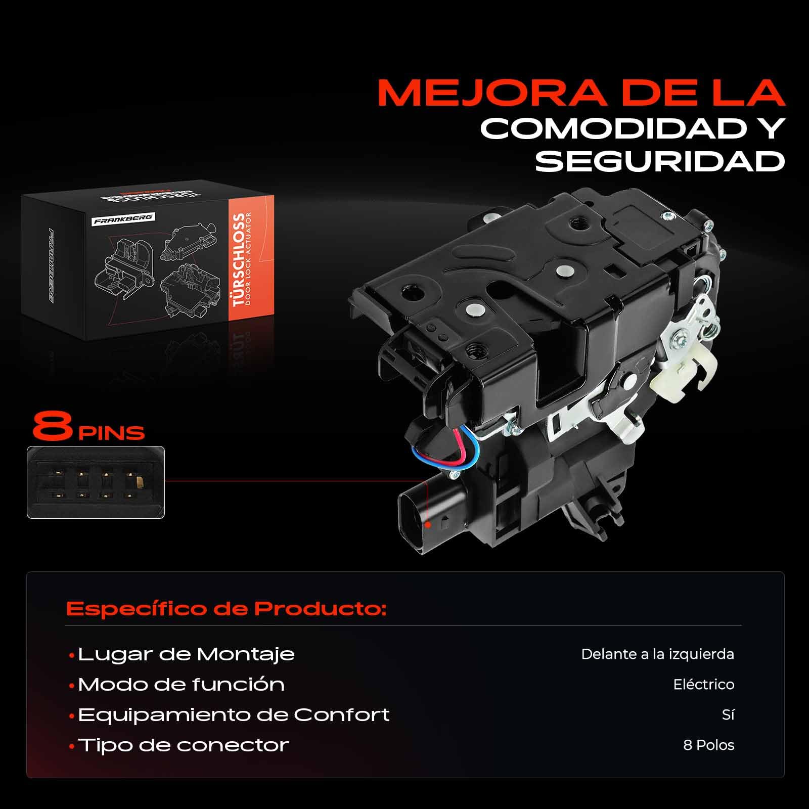 Frankberg Cerradura de puerta Servomotor Delantero Izquierda 8-Postes Compatible con Arosa 1997-2004 Octavia I 1996-2010 B.o.r.a 1998-2013 Golf IV 1997-2006 P.a.s.s.a.t 1996-2005