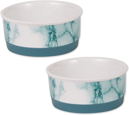 Bone Dry Juego de cuencos de cerámica antideslizantes de mármol para mascotas para perros y gatos, aptos para microondas y lavavajillas, juego