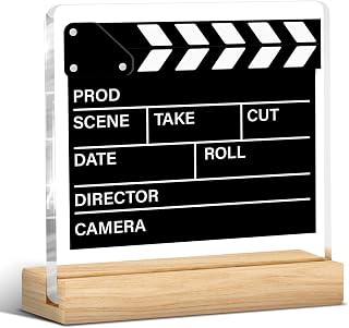 Movie Lover Gifts for Men Women, Movie Room Cinema Theater Clapboard Acrylic Plaque Sign Home Theater TV Room Desk Decor, 4x4 Inches, Gift for Filmmaker Director Crew
