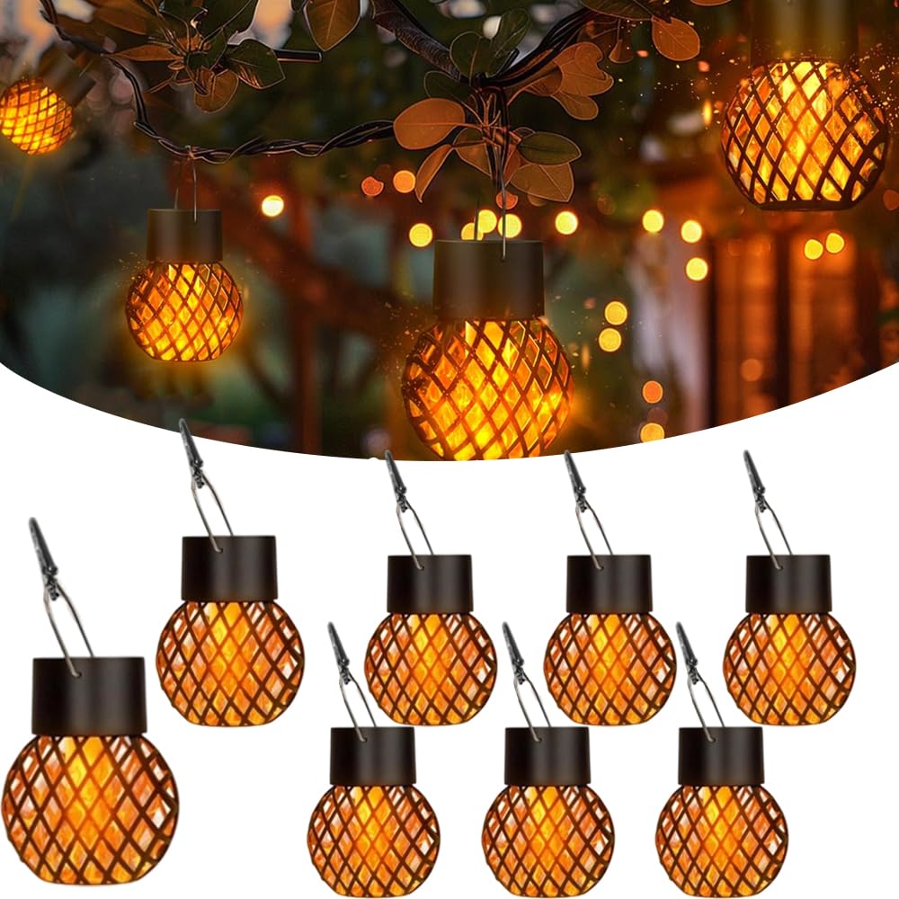 8 Pièces Lampes Solaires Suspendues,Petites lanternes LED à suspendre IP65 Étanche,Lanterne Solaire de Jardin,Lumière Solaire Extérieur Suspendue,Solaires Lanternes pour Patio Terrasse Cour Table Fête