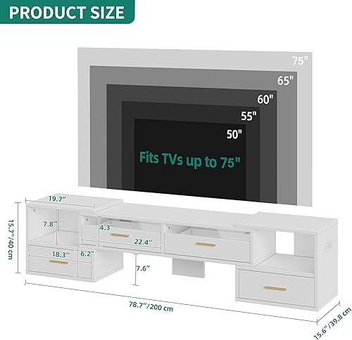 Miniatura 5 de YITAHOME Soporte de TV deformable con tomas de corriente y tira LED, moderno centro de entretenimiento de bricolaje giratorio libremente para