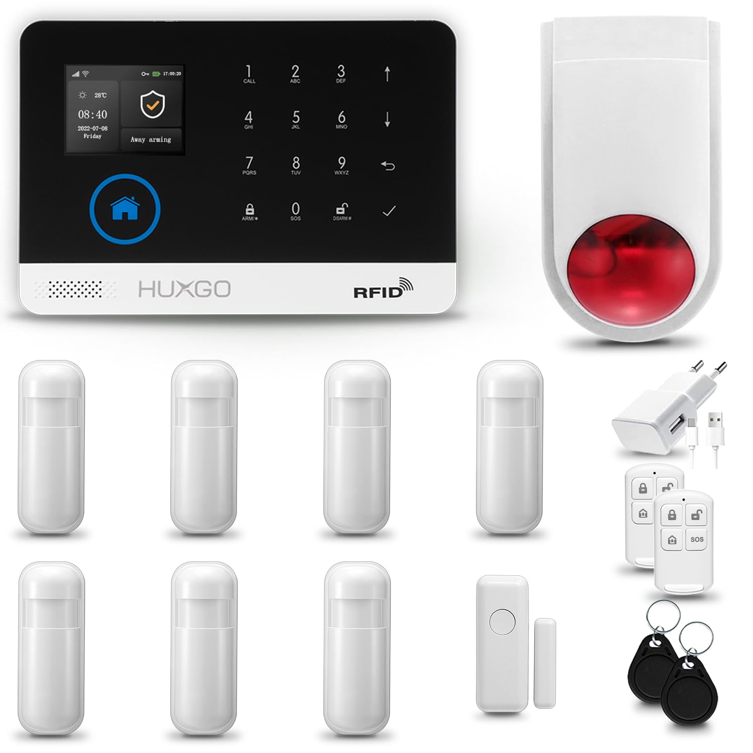 Kit Allarme Casa Wireless HUXGO - 7 Sensori Movimento + 7 Sensori Porte/Finestre, WiFi E GSM 2G - Foto 9