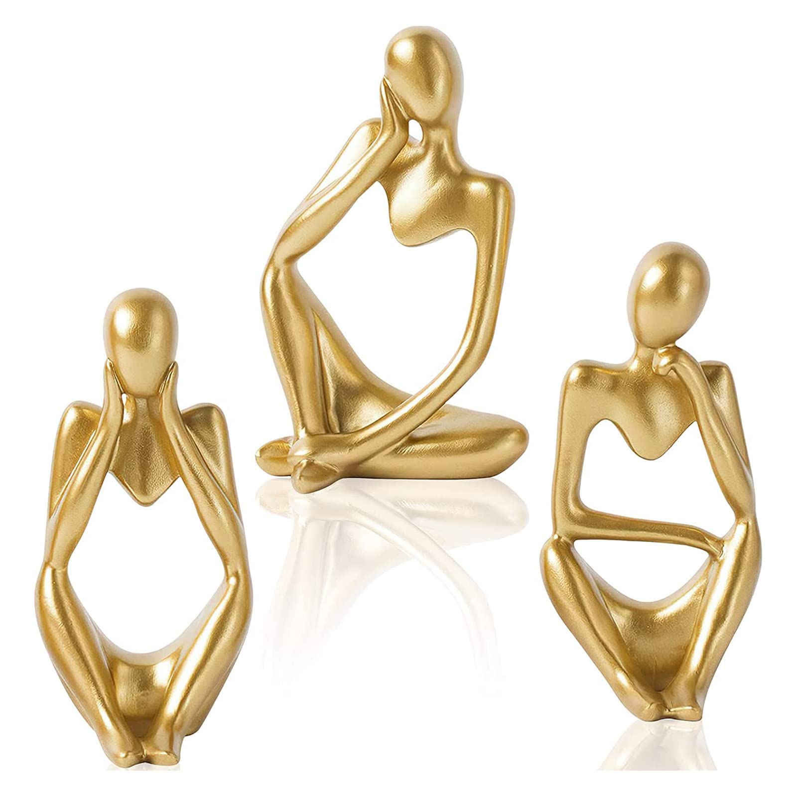 Gold Home Decor Accents, Resin Thinker Statue Gold Decor 3 Pcs, Abstract Bookshelf Decor, Decorative Sculpture for Office,Book Shelf, Gold Figurines Home Decor,Gold Decor Accents