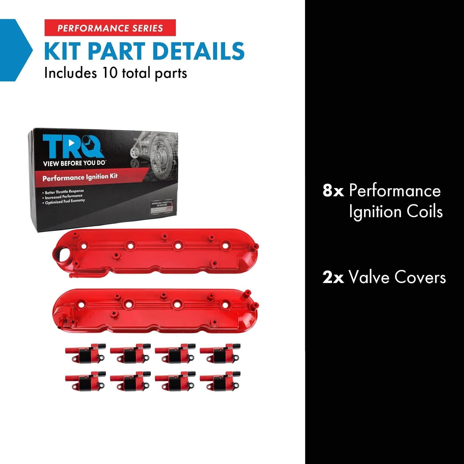 TRQ Ignition Coil Kit 10 Piece Coil on Plug Valve Cover Compatible with 2007-2008 Chevrolet Silverado 1500 GMC Sierra 1500 Tahoe Suburban 1500 2008 Cadillac Escalade Hummer H2