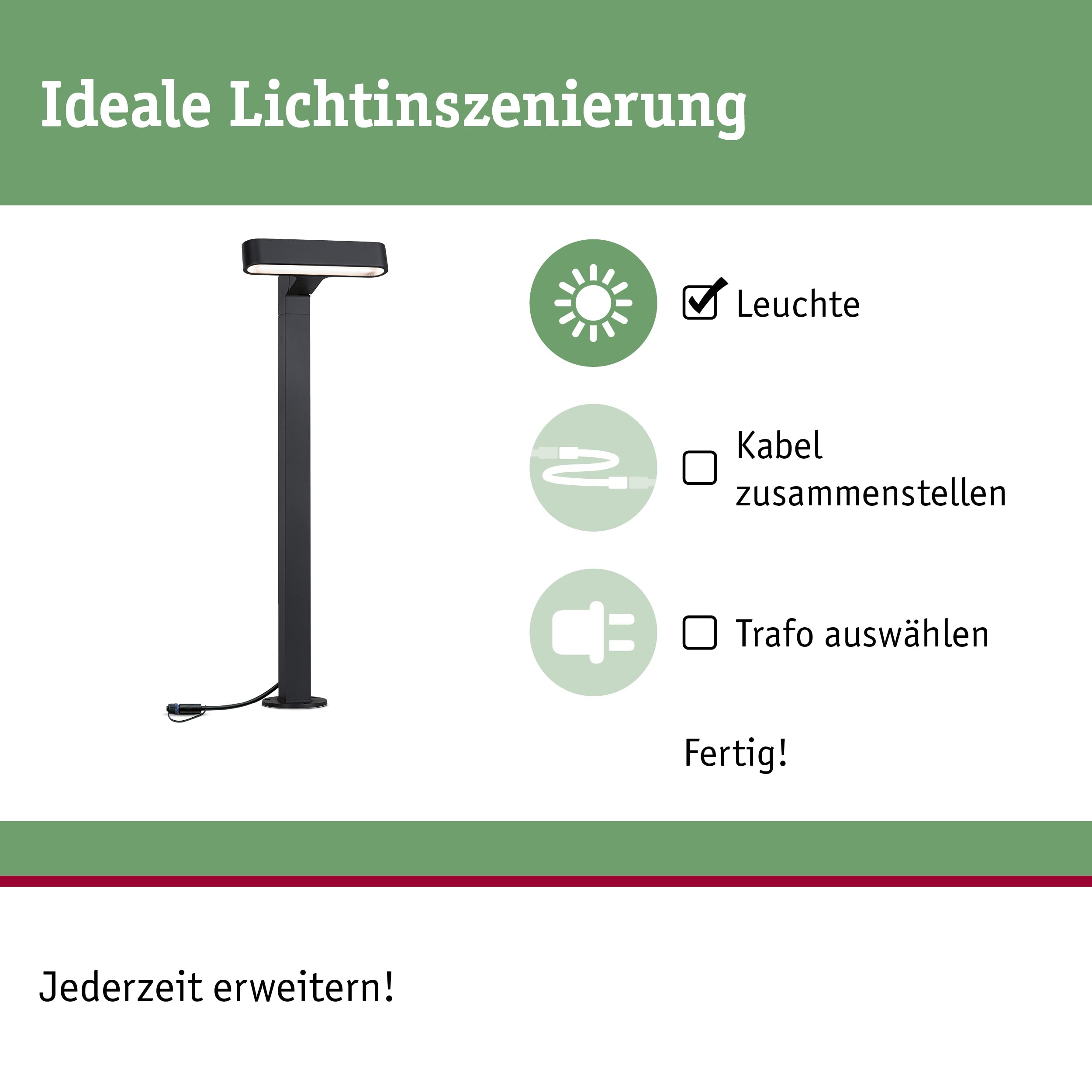 Paulmann 94546 Plug & Shine LED oprawa zewnętrzna Plug & Shine oprawa słupkowa Ito pozioma IP65 1x6 Watt ściemn. antracyt, metal, tw. szt. 3000 K