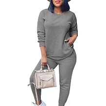 Fixmatti Womens 2 Piece Sweatsuit Long Sleeve Shirts Jogger Pant Set Tracksuit