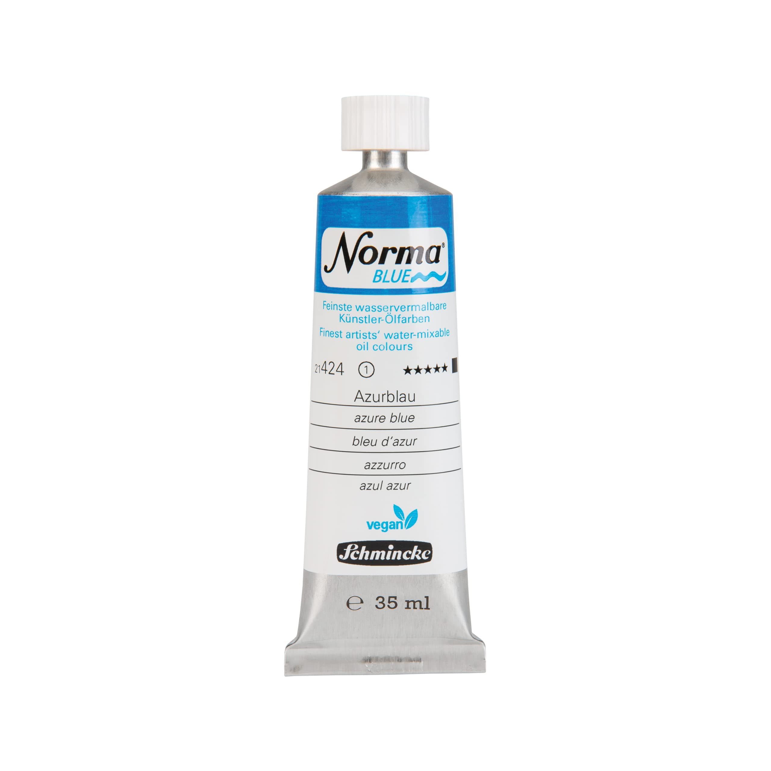 Schmincke 424 Azure Blue - Norma® Blue, 21424009, Finest Watercolourable Artists' Oil Colours, Highly Pigmented, Lightfast, Vegan, Azure Blue, 35 Ml