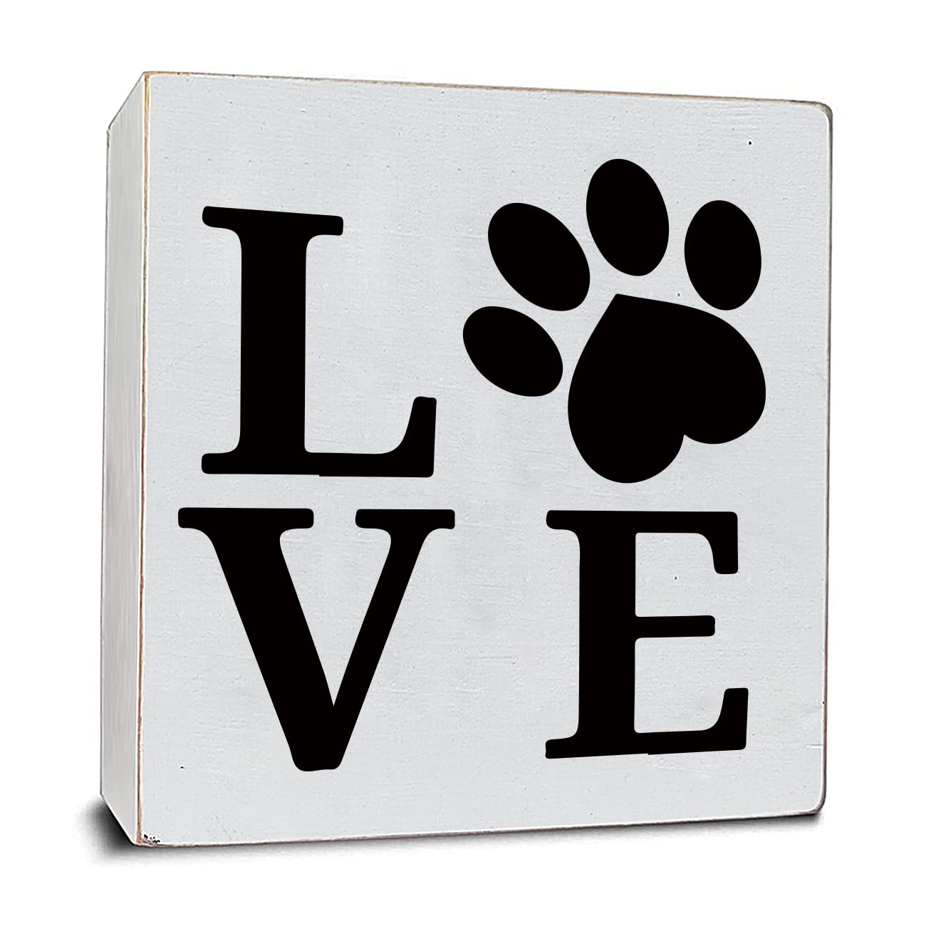 Love White Wooden Box Plaque Sign Home Office Bedroom Shelf Decor Gift for Dogs Puppy Birthday Pet Lover, 6"x6"
