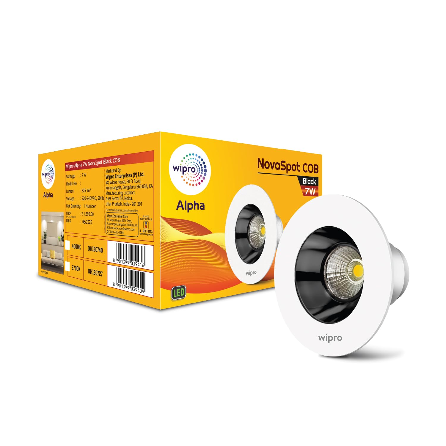 Wipro Alpha 7W NovaSpot COB, Black Finish| Neutral White |3-inch Cutout, Junction Box Compatible |High Voltage & Surge Protection |Focused Light Beam for Living Room, Showroom, True-Ceiling,Pack of 1-picture-18