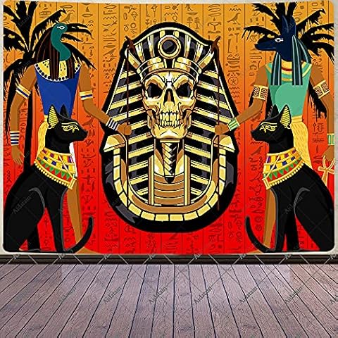 Aidatain Ancient Egyptian King Tapestry Buster Cat Golden Sphinx Wall Hanging Rune Hieroglyphic Tapestries Flannel Large Size 80"60" for Bedroom Living Room Dorm GTWHAT169 Cover