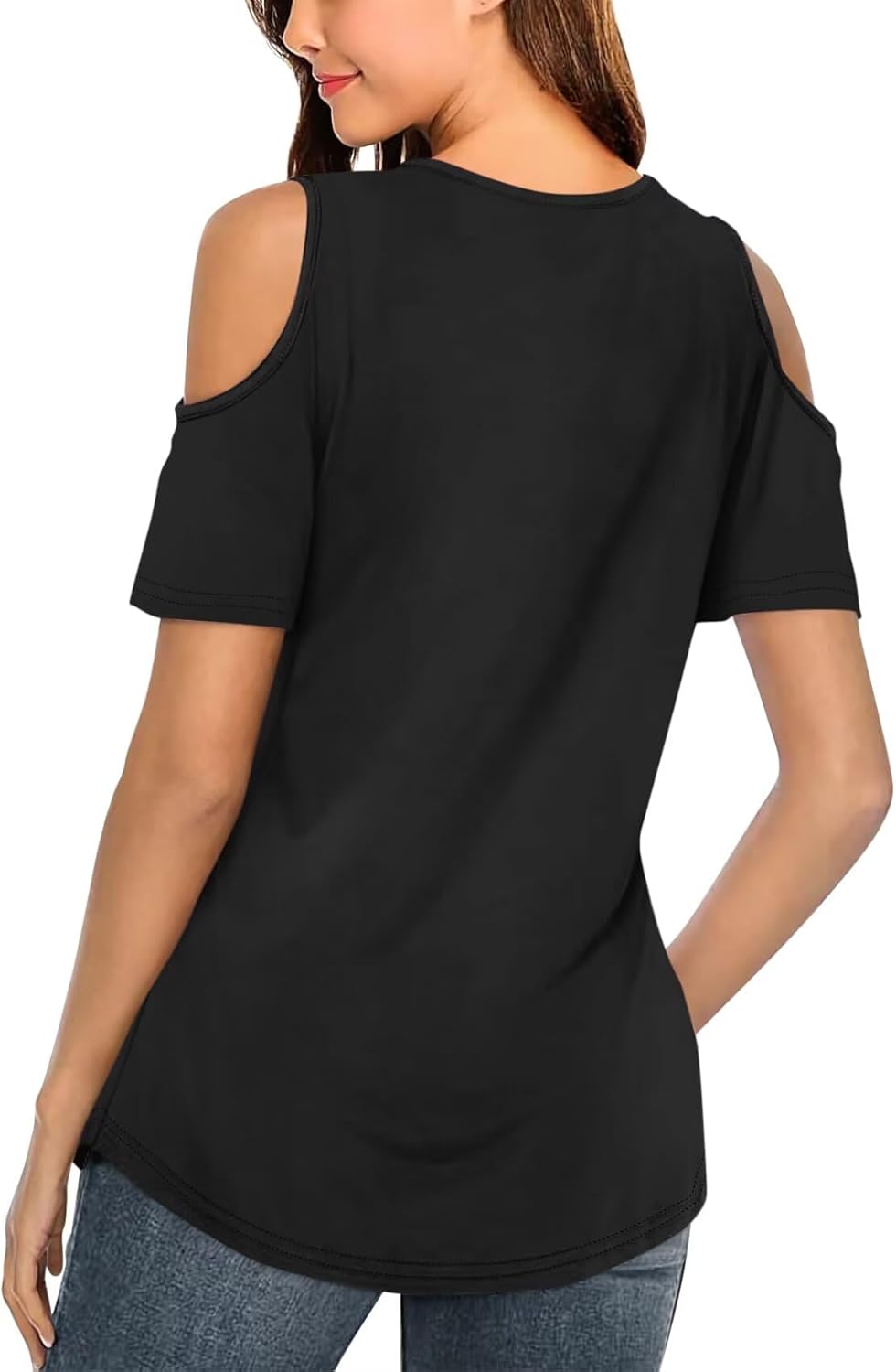 Minetom Women's Cold Shoulder Tops Short Sleeve V Neck T Shirts Basic Summer Tees - Image 2