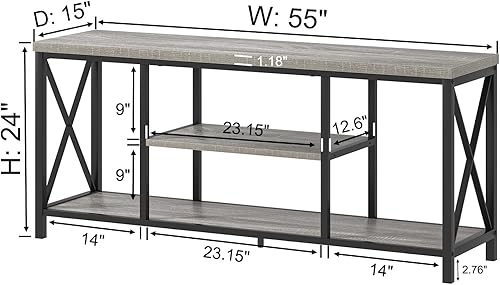 Miniatura 31 de FOLUBAN Soporte de TV para TV de hasta 65 pulgadas, centro de entretenimiento de madera rústica y metal con estantes de almacenamiento, mesa consola