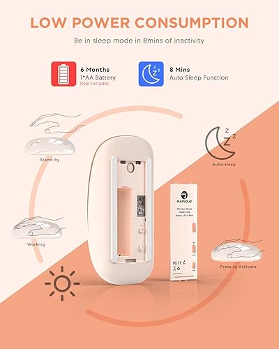 Miniatura 5 de RAPIQUE Ratón inalámbrico Bluetooth (BT5.1+USB), mouse delgado de doble modo con clic silencioso, baja potencia y 1600 DPI, mouse inalámbrico