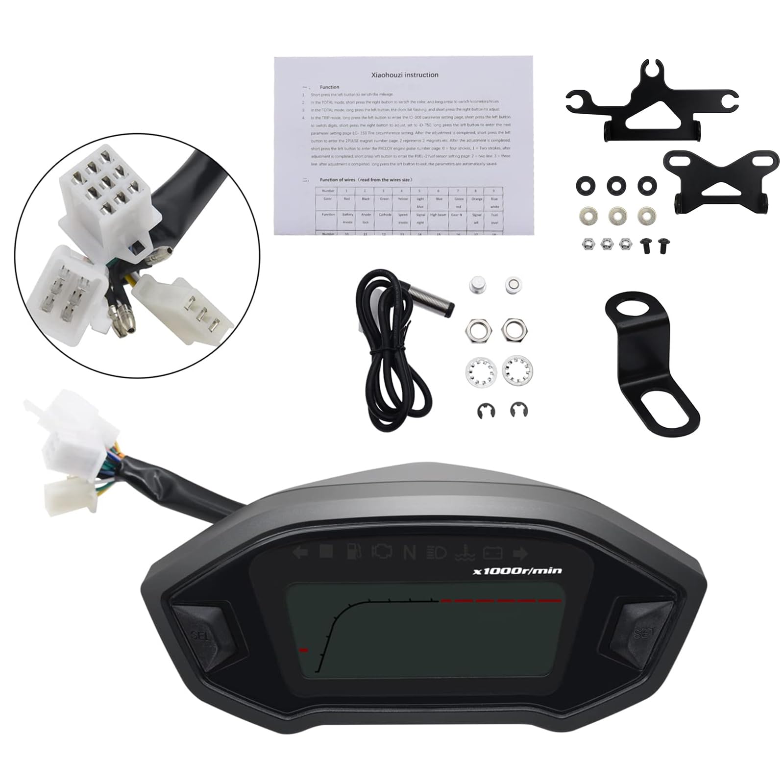 Geloo Motorrad Tachometer 13000 U/min Universal LCD Digital Odometer 7 Farben Hintergrundbeleuchtung Messgerät