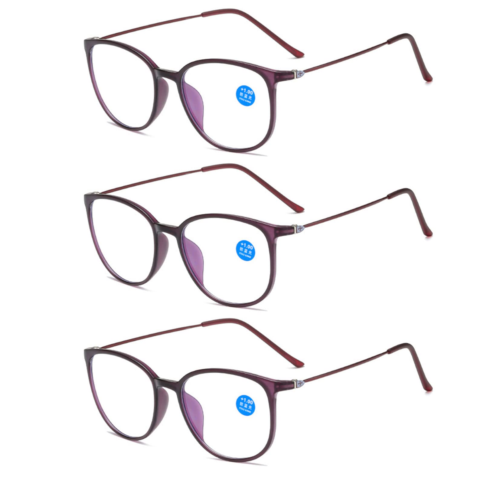 3 STÜCKE Mode Runde Brillen Computer Lesebrille Frauen Anti Ermüdung Männer Blaulicht Blockierende Brille Für Optischen Anblick,Lila,+2.5