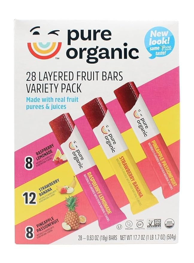 Generic Pure Organic: Layered Fruit Bars 3 Variety Pack ~ Raspberry Lemonade ~ Strawberry Banana ~ Pineapple Passionfruit ~ Pack of 1